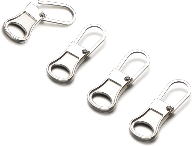 Mizeer Zipper Pulls for Jacket, Perfect for Small Hole Zippers, Detachable Small Zipper Pull Tab Replacement for Clothing Jackets Boots Purse 4PCS Silver - Image 1